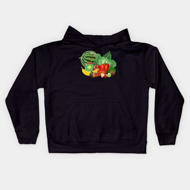 Vegetables and Fruits Kids Hoodie by Bootyfreeze